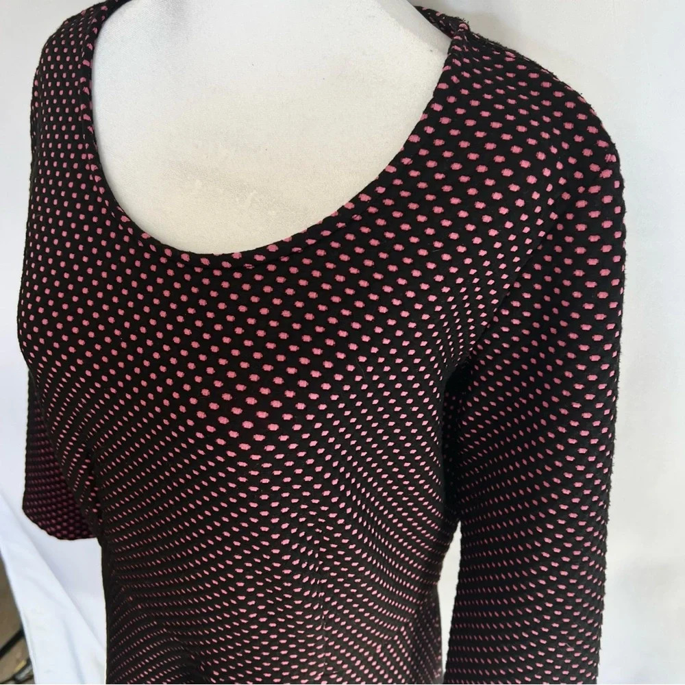 NY Collection A Line Polka Dot Dress Black Pink 3/4 Sleeve Back Zip Size Medium - Picture 6 of 15